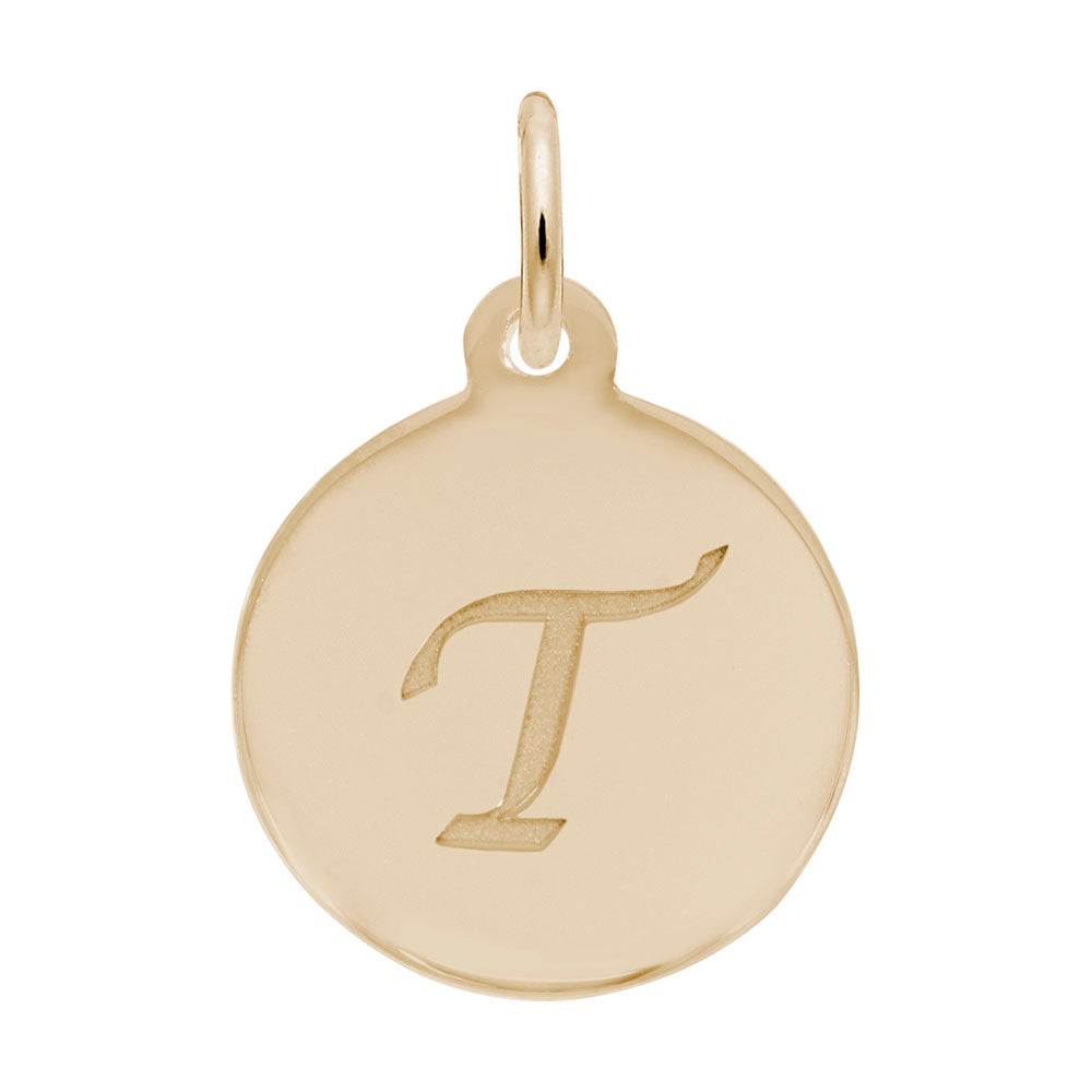 Personalized Script Initial Disc Charm - Custom Letter T Jewelry 1896-020