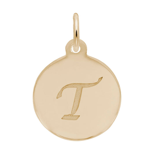 Personalized Script Initial Disc Charm - Custom Letter T Jewelry 1896-020