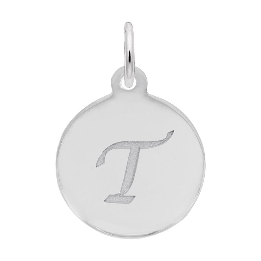 Personalized Script Initial Disc Charm - Custom Letter T Jewelry 1896-020