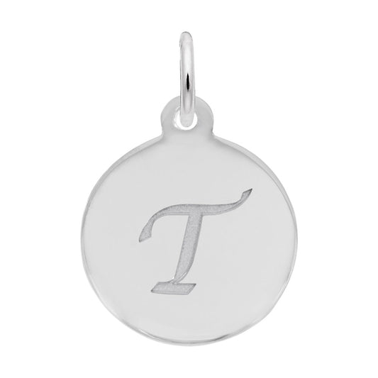 Personalized Script Initial Disc Charm - Custom Letter T Jewelry 1896-020