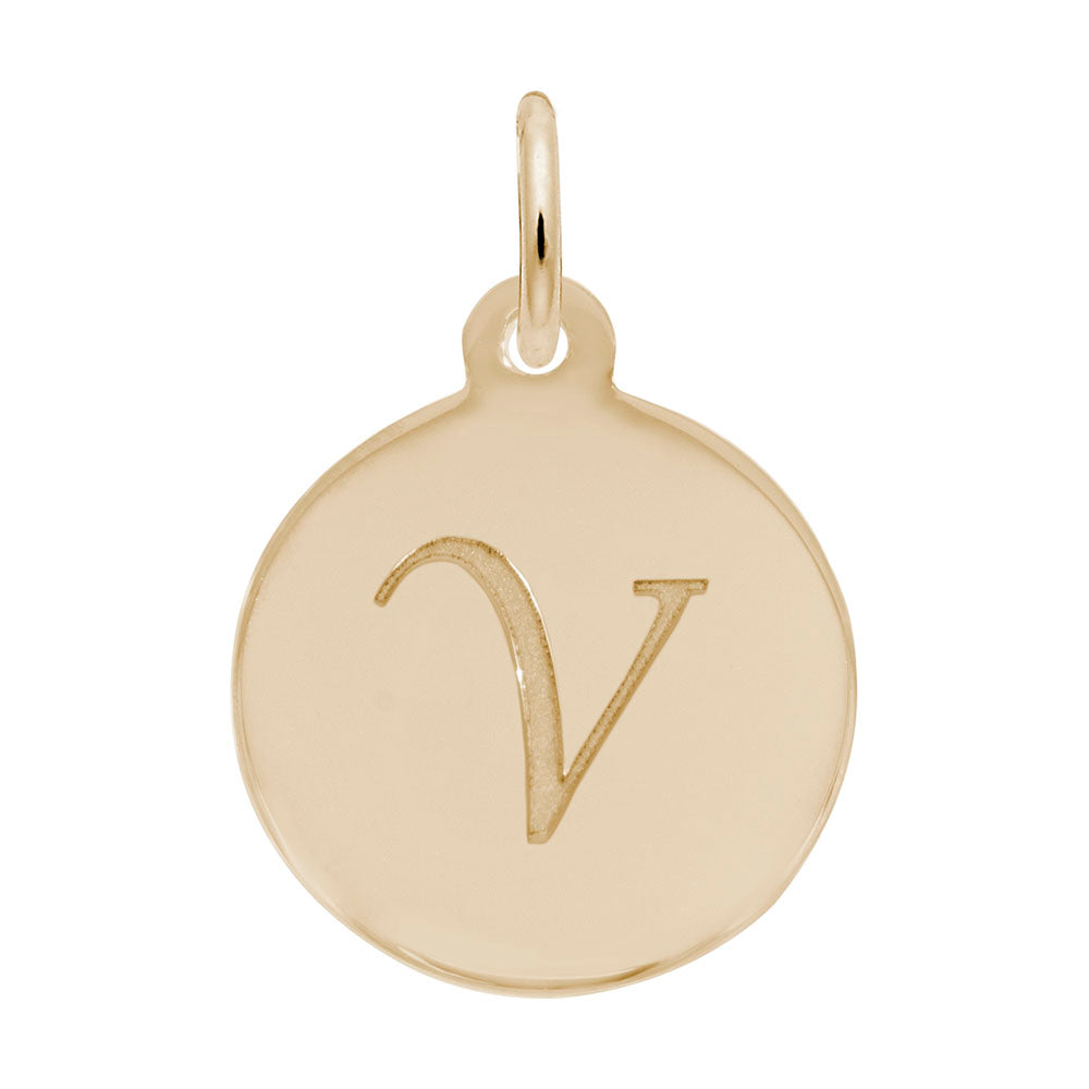Personalized Script Initial Disc Charm - Custom Letter V Jewelry 1896-022
