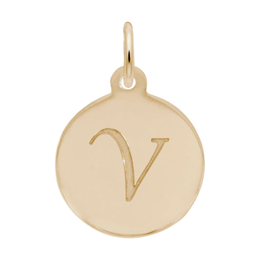 Personalized Script Initial Disc Charm - Custom Letter V Jewelry 1896-022