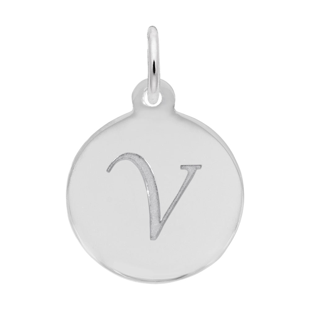 Personalized Script Initial Disc Charm - Custom Letter V Jewelry 1896-022
