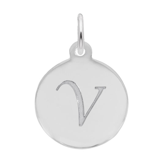Personalized Script Initial Disc Charm - Custom Letter V Jewelry 1896-022