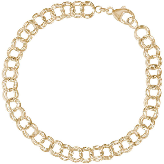 Double Link Classic Bracelet with Lobster Claw - 14K White Gold, 8" Gold