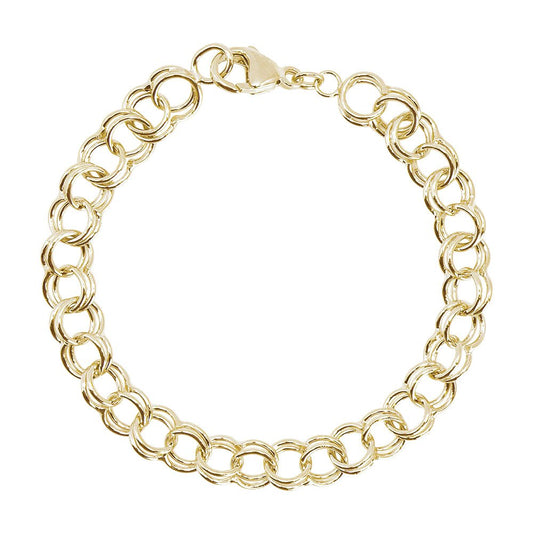 Large Double Link Curb Classic Bracelet - 14K White Gold, 8" Gold