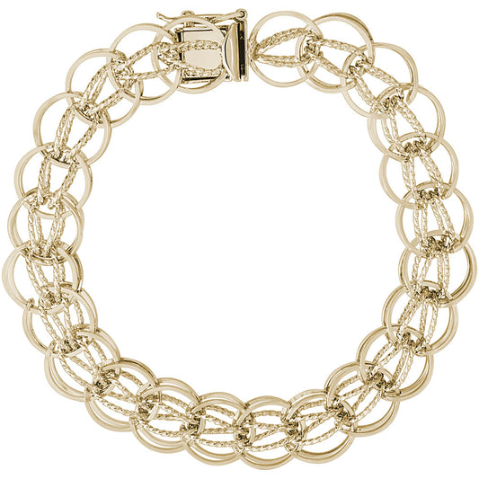 Round Fancy Link Classic Bracelet - 14K White Gold, 8" Gold
