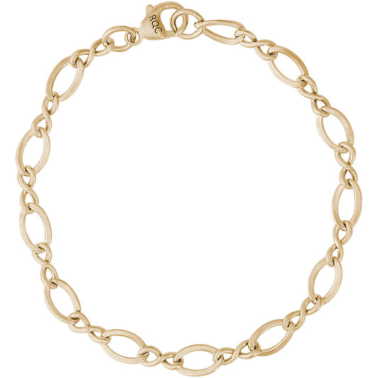 Large Figure Eight Link Classic Bracelet - 14K Yellow Gold, 8" Gold