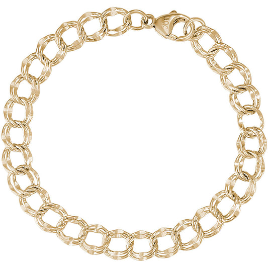 Large Double Link Dapped Curb Classic Bracelet - 10K Yellow Gold, 8" Gold