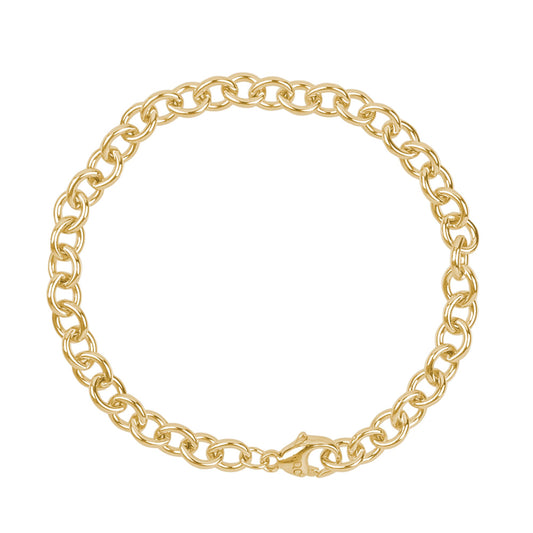 Round Cable Link Classic Bracelet - Gold Plate, 8" Plate