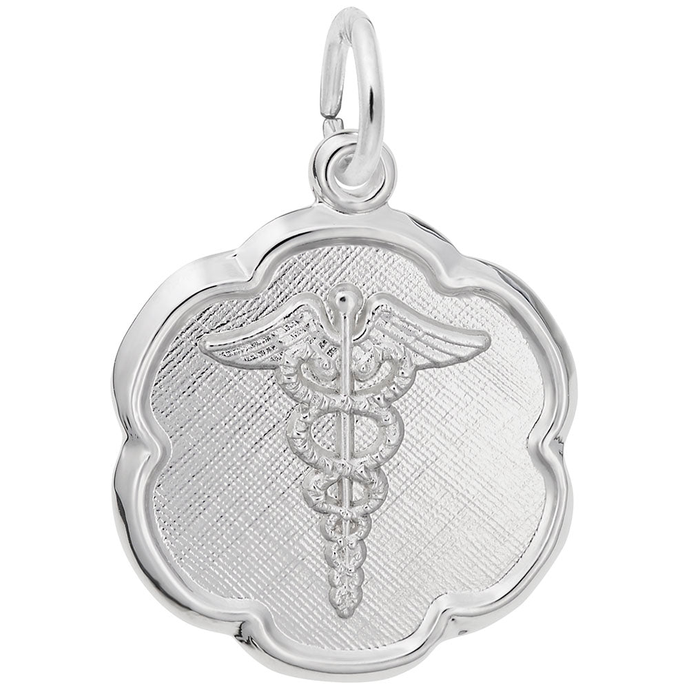 Graduation Caduceus Scalloped Disc Charm for Medical Professionals 2466