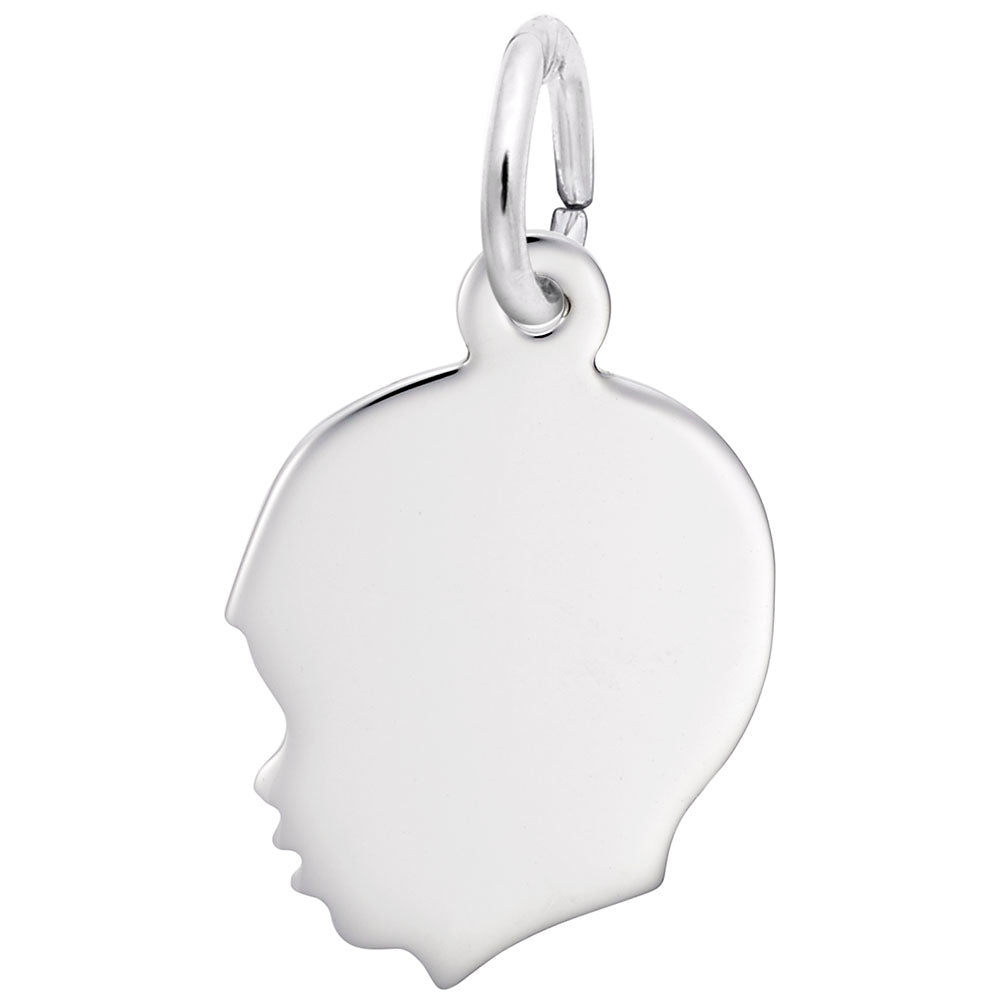 Flat Young Boy's Head Charm - Unique Silhouette Disc Jewelry 2497