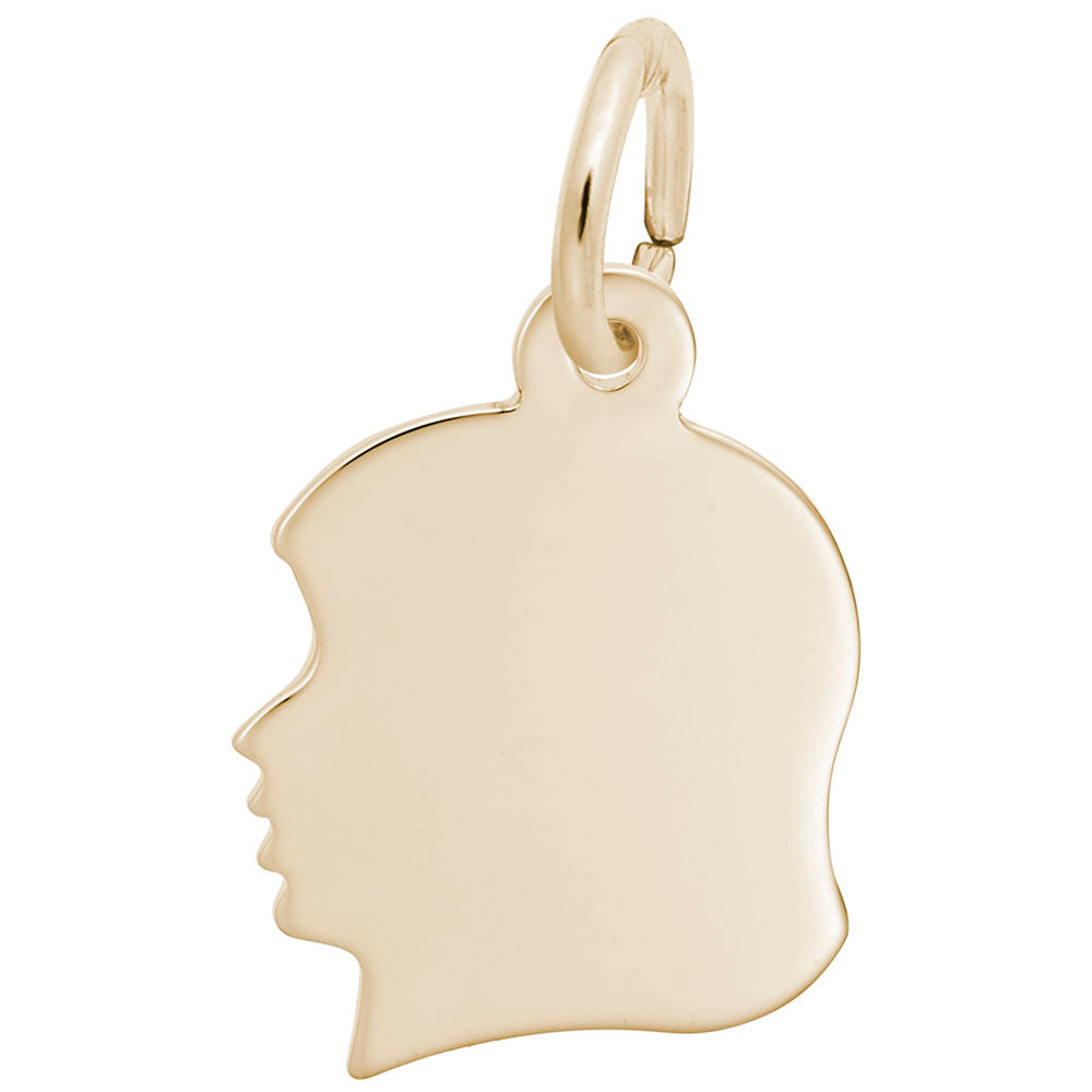 Flat Young Girls Head Charm - Elegant Silhouette Jewelry Piece 2498