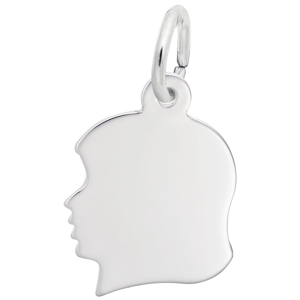 Flat Young Girls Head Charm - Elegant Silhouette Jewelry Piece 2498