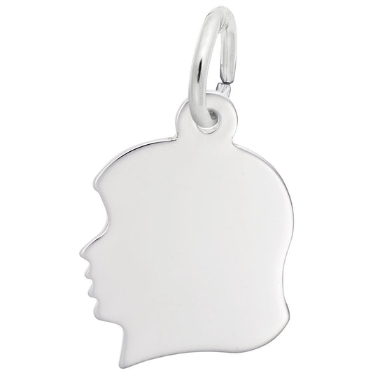 Flat Young Girls Head Charm - Elegant Silhouette Jewelry Piece 2498