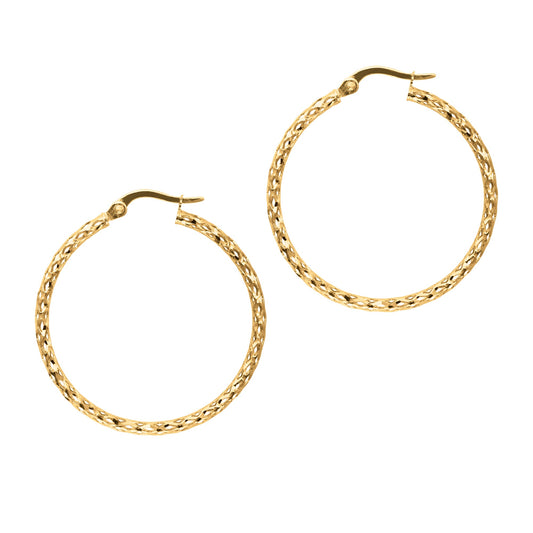 Royal Chain 10K Gold Round Diamond Cut Hoop Earring 3005ER