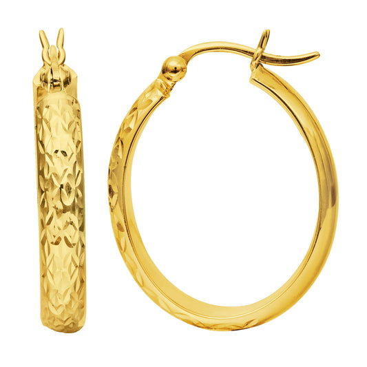 Royal Chain 10K Gold Oval Diamond Cut Hoop Earring 3006ER