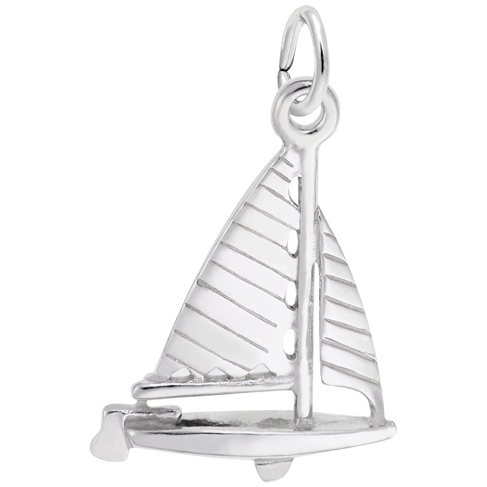 Striped Sloop Sailboat Charm - Nautical Jewelry for Ocean Lovers 3067