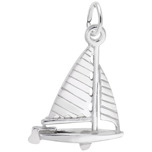 Striped Sloop Sailboat Charm - Nautical Jewelry for Ocean Lovers 3067