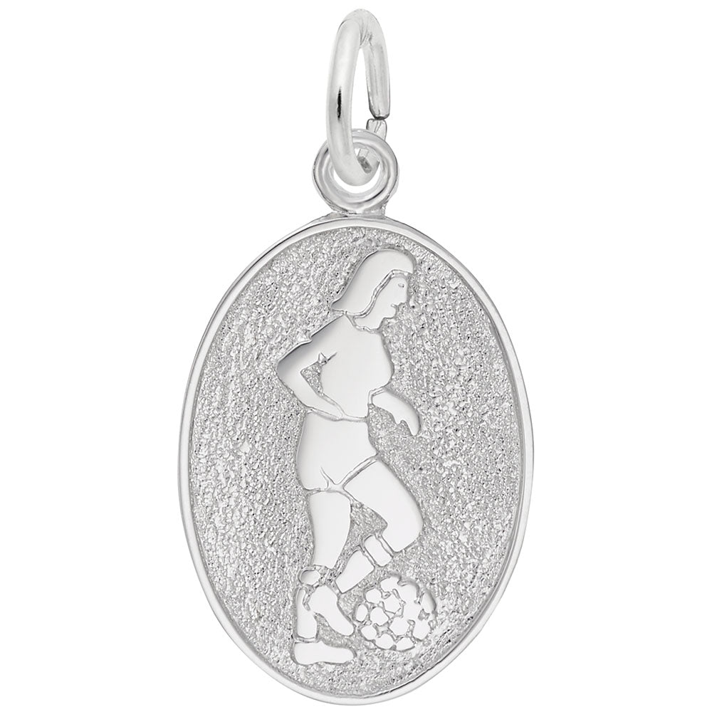 Soccer Player Oval Disc Charm - Personalized Sports Jewelry Gift 3354
