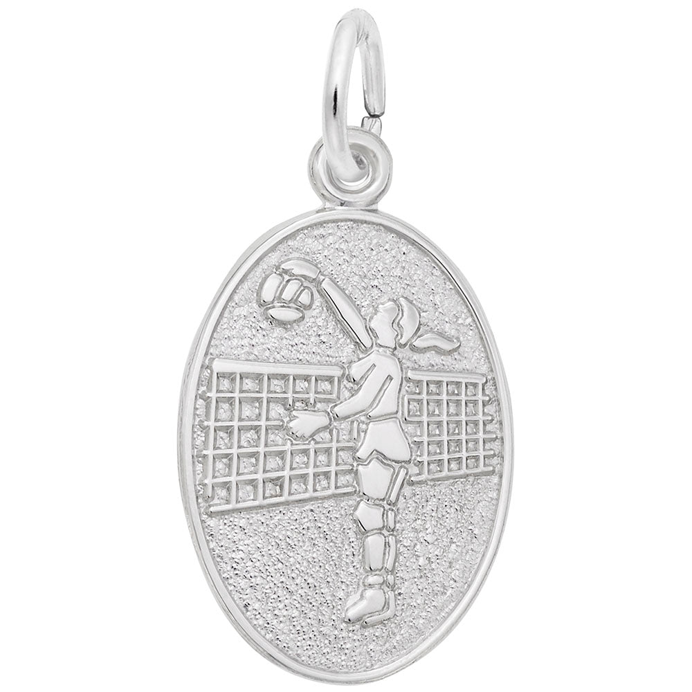 Volleyball Player Oval Disc Charm - Perfect Sports Jewelry Gift 3355