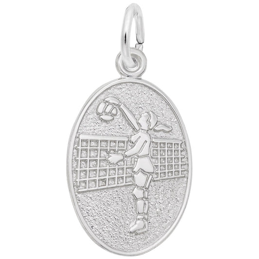 Volleyball Player Oval Disc Charm - Perfect Sports Jewelry Gift 3355