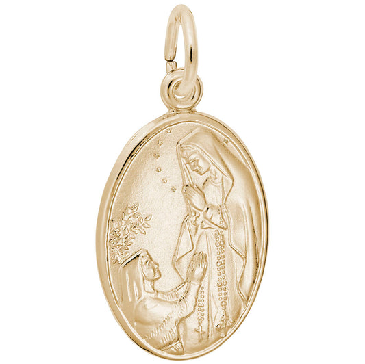 Our Lady of Lourdes Oval Disc Charm - Religious Jewelry Gift 3380