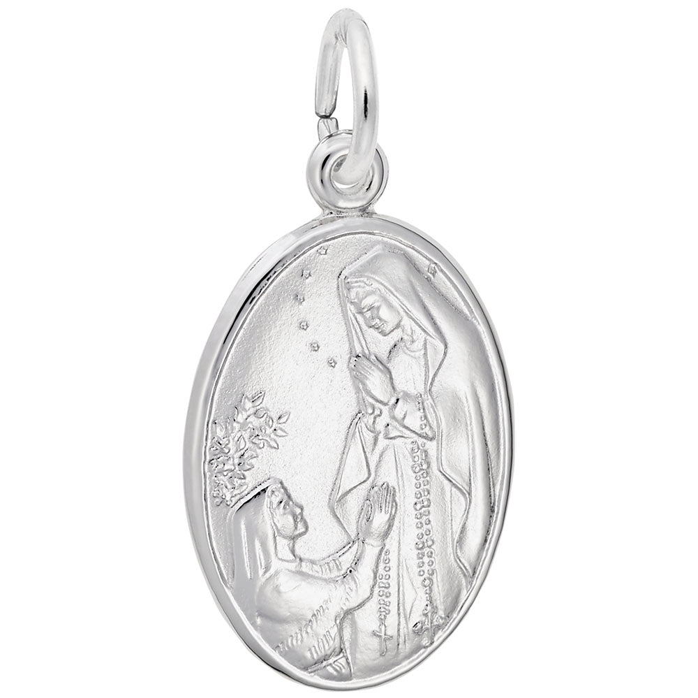 Our Lady of Lourdes Oval Disc Charm - Religious Jewelry Gift 3380