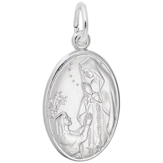 Our Lady of Lourdes Oval Disc Charm - Religious Jewelry Gift 3380