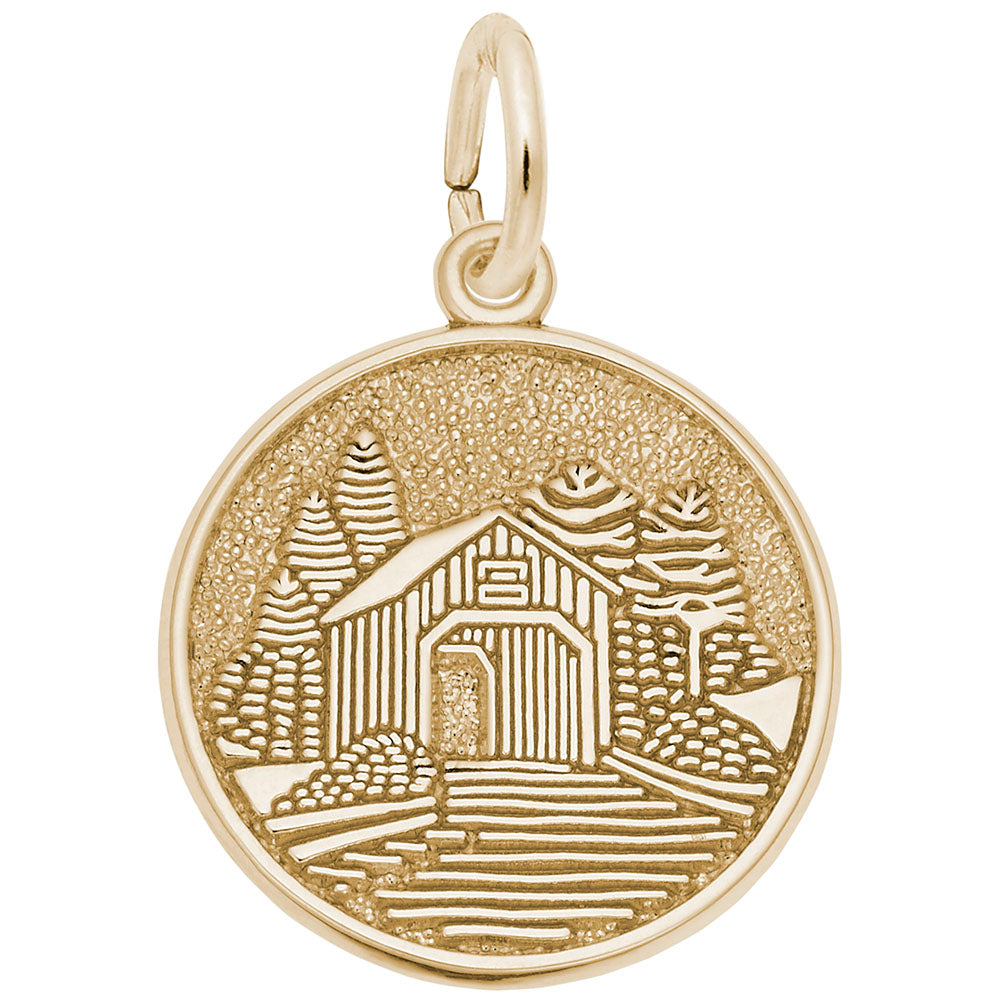 Covered Bridge Disc Charm - Travel Souvenir Jewelry for Adventurers 3416