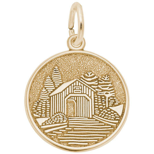 Covered Bridge Disc Charm - Travel Souvenir Jewelry for Adventurers 3416