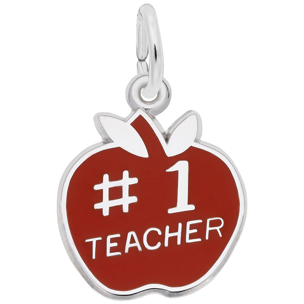 Personalized Number One Teacher Apple Charm - Custom Award Gift 3460