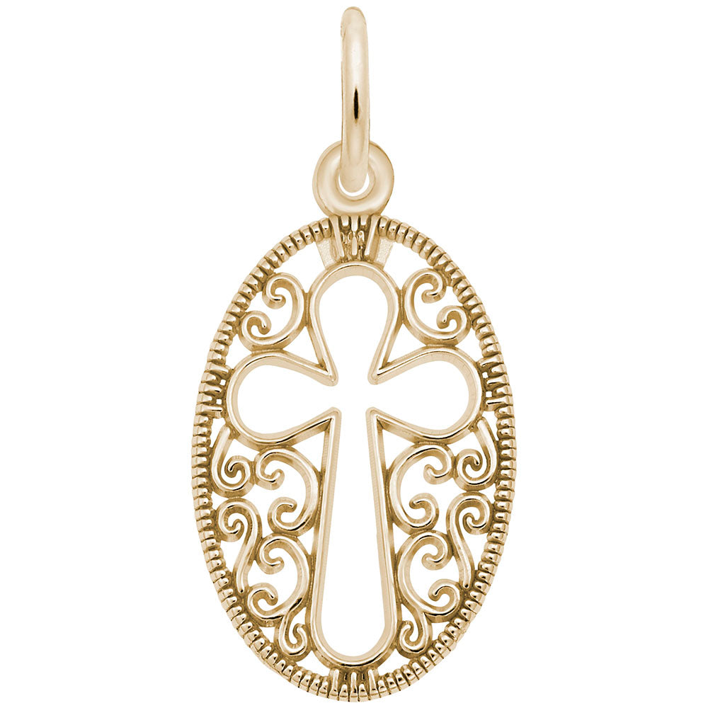 Elegant Filigree Oval Cross Charm for Faith-Inspired Jewelry 3677
