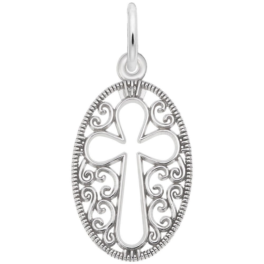 Elegant Filigree Oval Cross Charm for Faith-Inspired Jewelry 3677