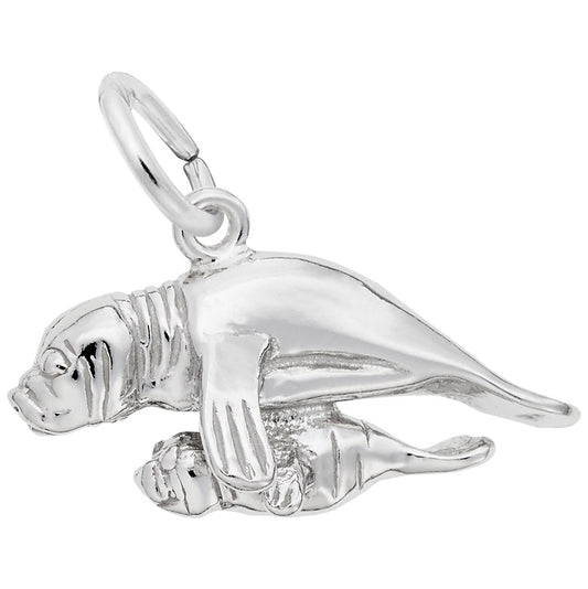Manatee with Calf Charm - Nautical Sea Life Jewelry for Ocean Lovers 3746