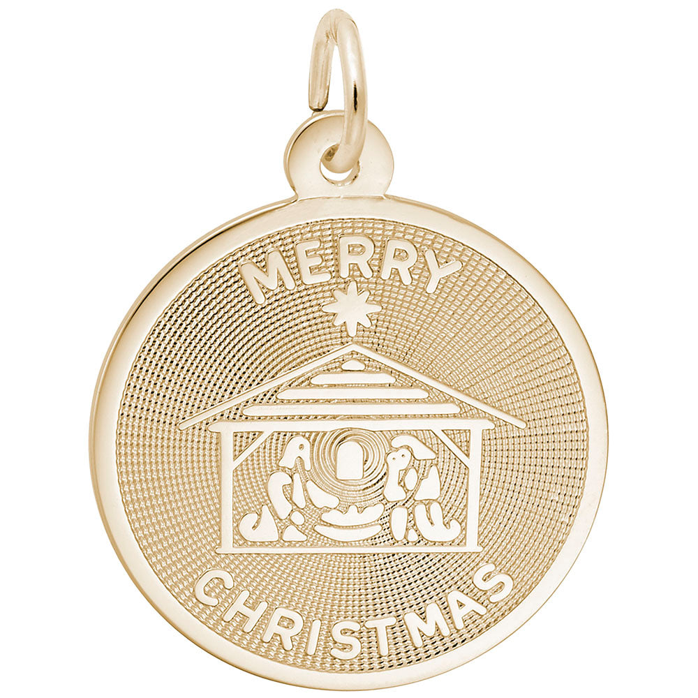 Merry Christmas Nativity Disc Charm - Festive Holiday Jewelry 3890
