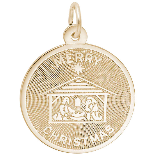 Merry Christmas Nativity Disc Charm - Festive Holiday Jewelry 3890