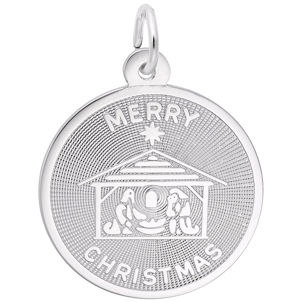 Merry Christmas Nativity Disc Charm - Festive Holiday Jewelry 3890