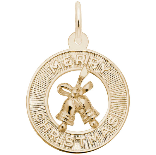 Merry Christmas Bells Disc Charm - Festive Holiday Jewelry Gift 3893