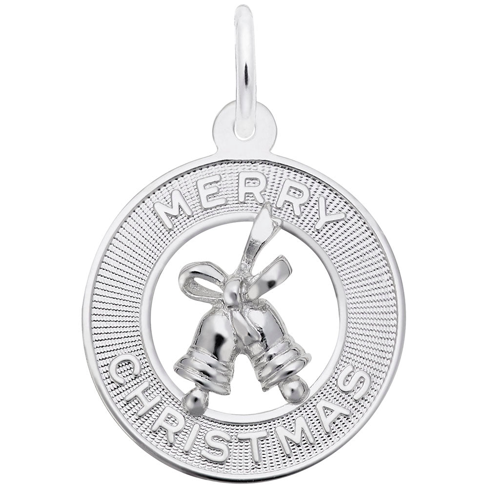 Merry Christmas Bells Disc Charm - Festive Holiday Jewelry Gift 3893