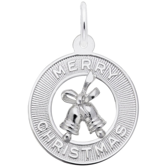 Merry Christmas Bells Disc Charm - Festive Holiday Jewelry Gift 3893