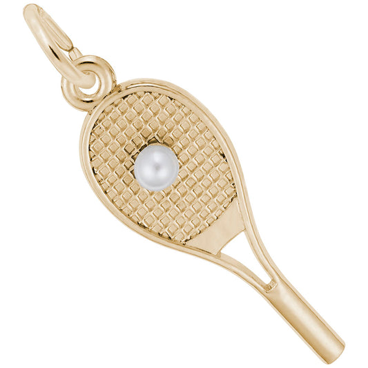 Elegant Tennis Racquet Charm with Pearl Accent for Sports Lovers 3947