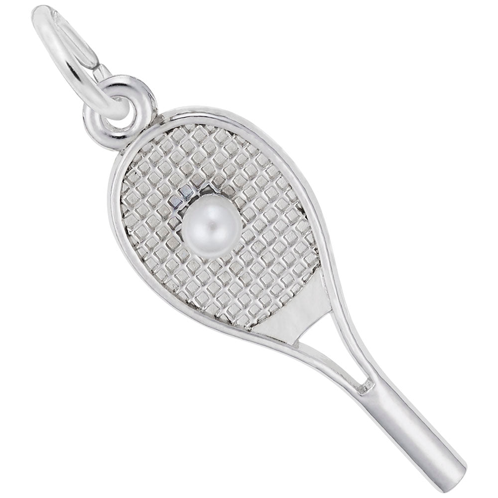 Elegant Tennis Racquet Charm with Pearl Accent for Sports Lovers 3947