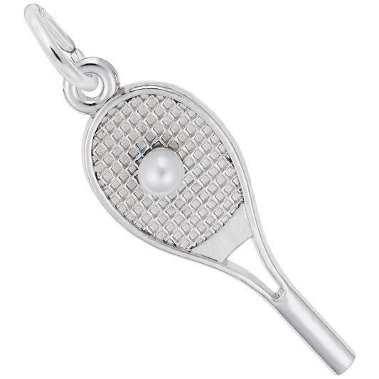 Elegant Tennis Racquet Charm with Pearl Accent for Sports Lovers 3947