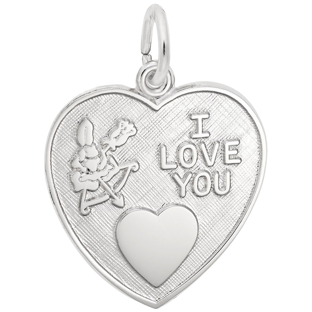 Cupid I Love You Heart Charm - Elegant Disc Silhouette Jewelry 4064