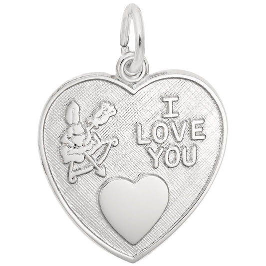 Cupid I Love You Heart Charm - Elegant Disc Silhouette Jewelry 4064