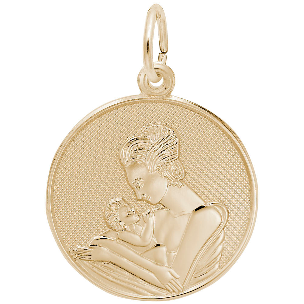 Mother Holding Baby Disc Charm - Elegant Family Jewelry Gift 4424