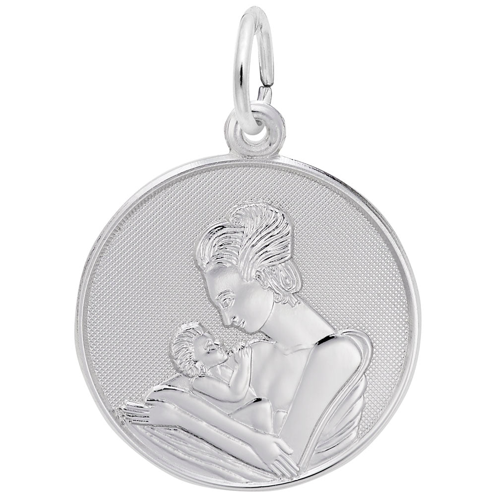 Mother Holding Baby Disc Charm - Elegant Family Jewelry Gift 4424