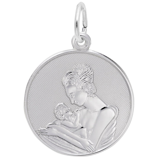 Mother Holding Baby Disc Charm - Elegant Family Jewelry Gift 4424