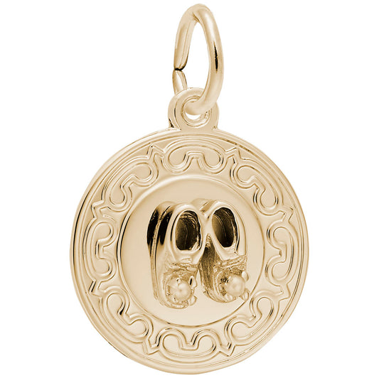Baby Booties Disc Charm with Pearls - Adorable Keepsake Jewelry 4428